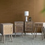 Artekko Cons MDF Κομοδίνο με Ψάθα σε Φυσική Απόχρωση (40x38x72)cm