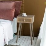 Artekko Cons MDF Κομοδίνο με Ψάθα σε Φυσική Απόχρωση (40x37x70)cm