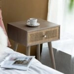 Artekko Cons MDF Κομοδίνο με Ψάθα σε Φυσική Απόχρωση (40x37x70)cm