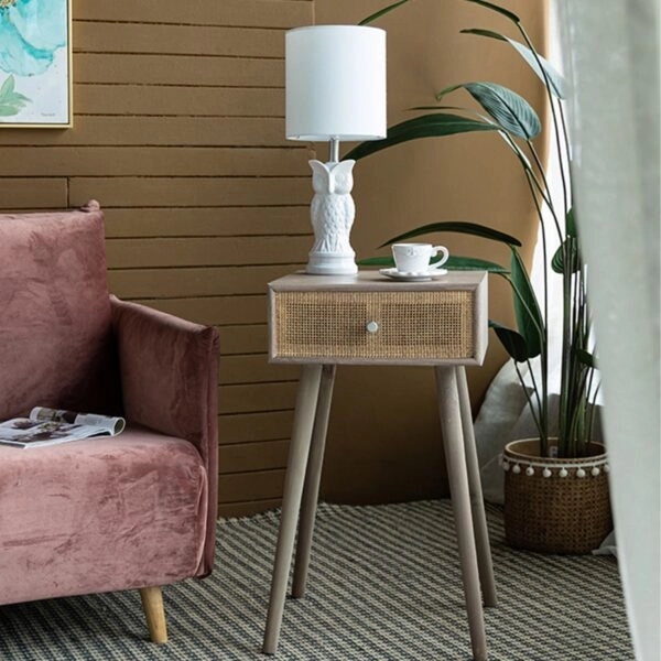 Artekko Cons MDF Κομοδίνο με Ψάθα σε Φυσική Απόχρωση (40x37x70)cm