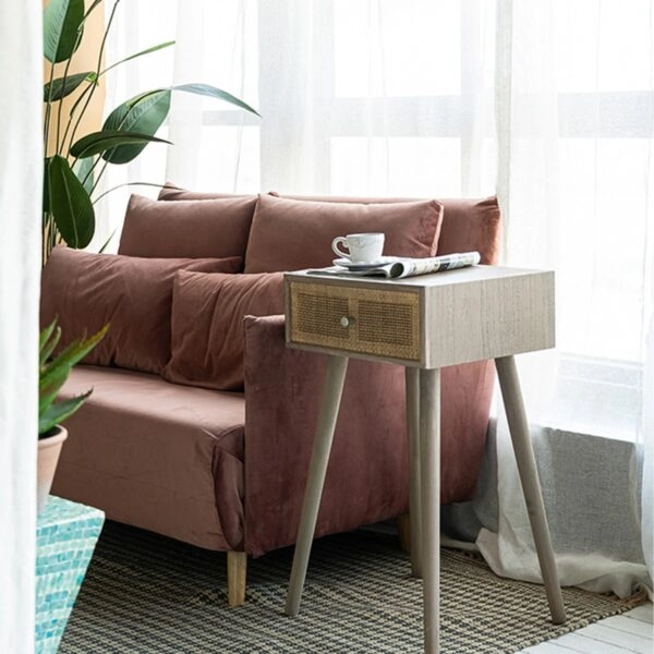 Artekko Cons MDF Κομοδίνο με Ψάθα σε Φυσική Απόχρωση (40x37x70)cm