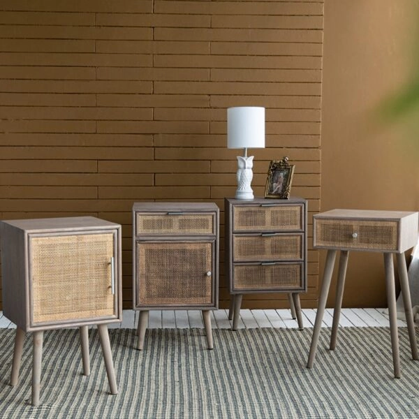 Artekko Cons MDF Κομοδίνο με Ψάθα σε Φυσική Απόχρωση (40x37x70)cm