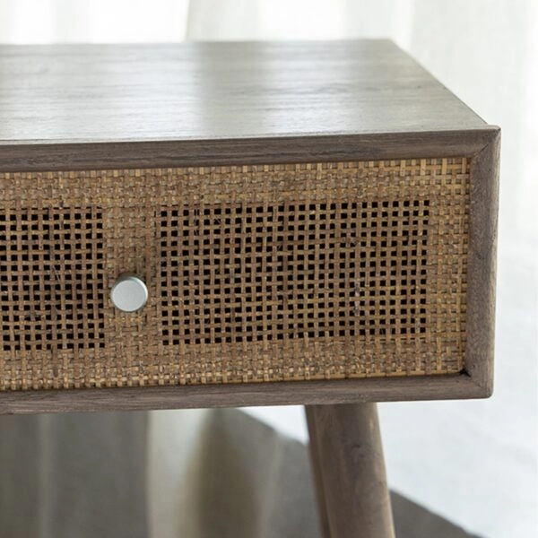 Artekko Cons MDF Κομοδίνο με Ψάθα σε Φυσική Απόχρωση (40x37x70)cm