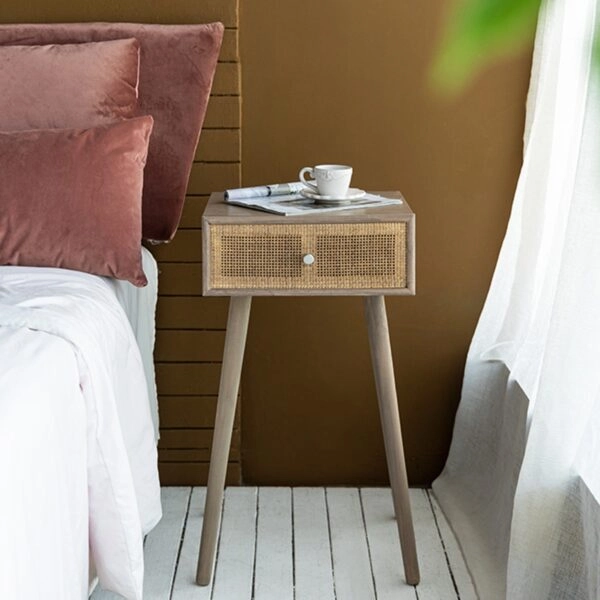 Artekko Cons MDF Κομοδίνο με Ψάθα σε Φυσική Απόχρωση (40x37x70)cm