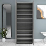 Ντουλάπα ρούχων - παπουτσοθήκη Eric Megapap δίφυλλη χρώμα γκρι σκυροδέματος 76x36x187εκ.