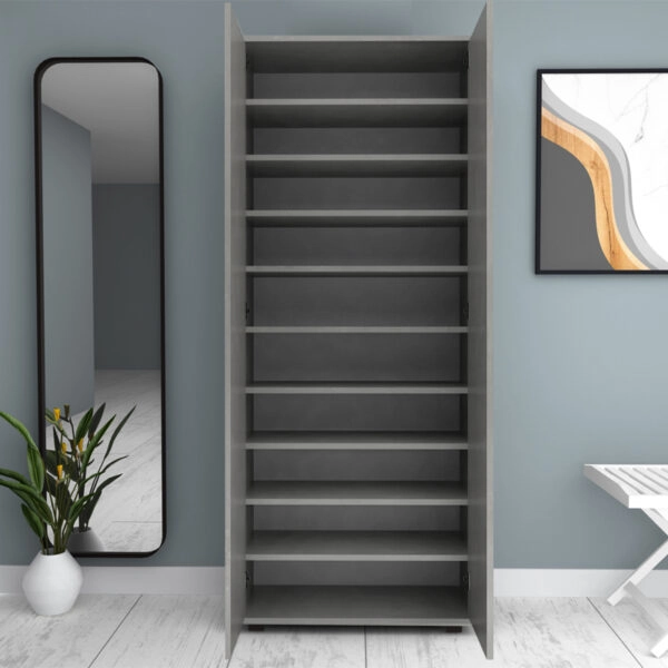 Ντουλάπα ρούχων - παπουτσοθήκη Eric Megapap δίφυλλη χρώμα γκρι σκυροδέματος 76x36x187εκ.