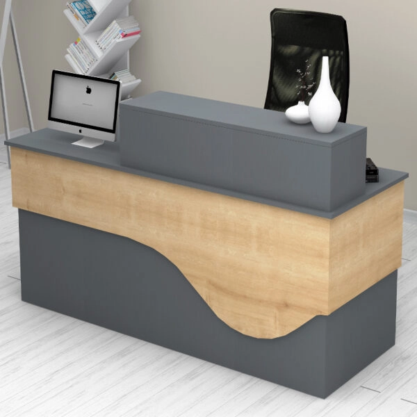 Γραφείο υποδοχής - reception Dustin Megapap χρώμα ανθρακί - φυσικό οξιάς 160x60x101,8εκ.