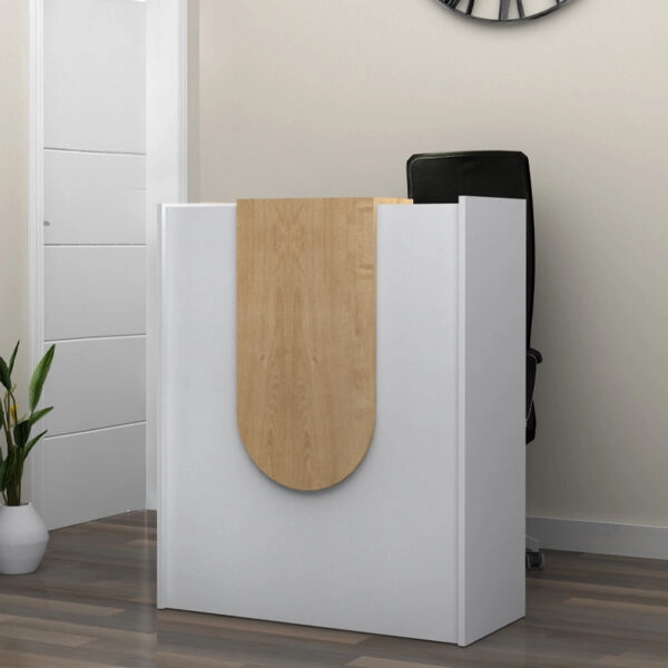 Γραφείο υποδοχής - reception Mezzo Megapap χρώμα λευκό - φυσικό οξιάς 90x40x110εκ.