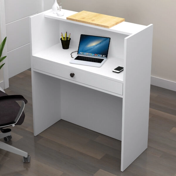 Γραφείο υποδοχής - reception Mezzo Megapap χρώμα λευκό - φυσικό οξιάς 90x40x110εκ.