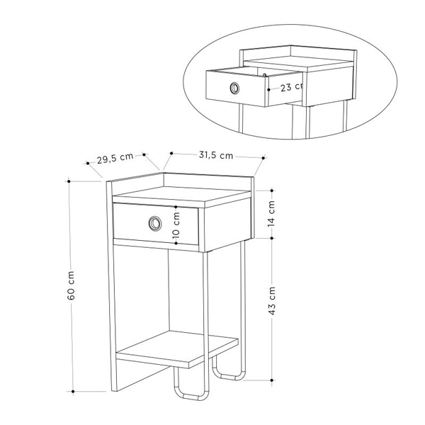Κομοδίνο μελαμίνης Sirius  αριστερό χρώμα λευκό 32x30x61εκ.
