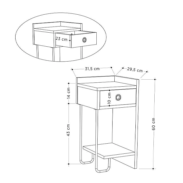 Κομοδίνο μελαμίνης Sirius  δεξί χρώμα λευκό 32x30x61εκ.