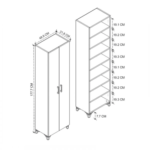 Ντουλάπα - Παπουτσοθήκη μελαμίνης Lilly χρώμα ανθρακί 49x32x178εκ.