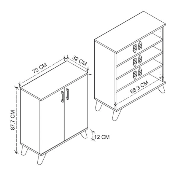 Ντουλάπι κουζίνας/μπάνιου - Παπουτσοθήκη μελαμίνης Lilly χρώμα ανθρακί 72x32,5x88εκ.