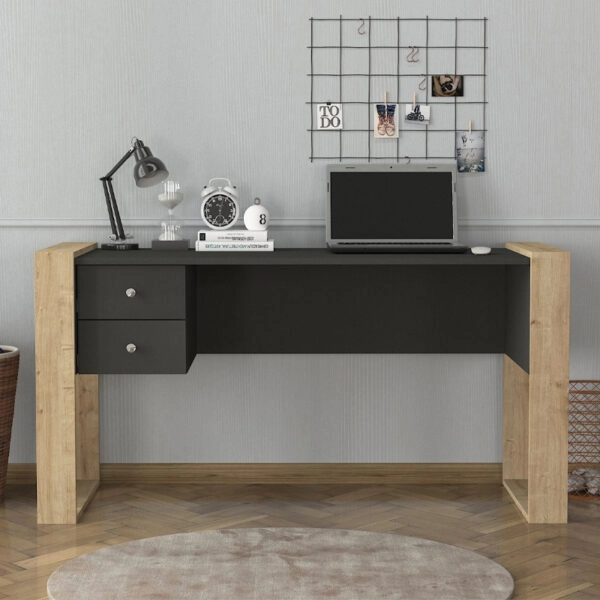 Γραφείο εργασίας Fernando Megapap χρώμα ανθρακί - sapphire oak 158,4x60x72,2εκ.