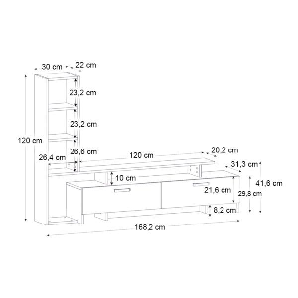 Σύνθεση τηλεόρασης Simal Megapap με LED χρώμα ανθρακί - sepet oak 168,2x31,3x120εκ.