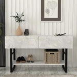 Κονσόλα Aron Megapap χρώμα λευκό εφέ μαρμάρου 138,8x41x75,7εκ.