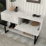 Κονσόλα Aron Megapap χρώμα λευκό εφέ μαρμάρου 138,8x41x75,7εκ.