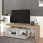 Έπιπλο τηλεόρασης Acnes Megapap χρώμα λευκό εφέ μαρμάρου - sapphire oak 160x40x53εκ.