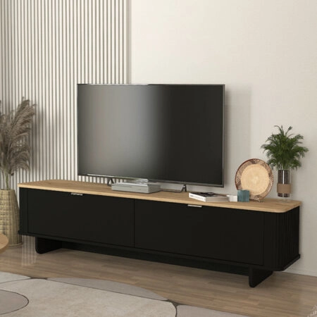 Έπιπλο τηλεόρασης Bohema Megapap χρώμα μαύρο - sepet oak 180x47x45,6εκ.
