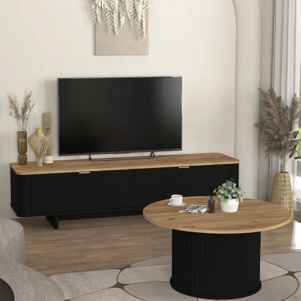 Έπιπλο τηλεόρασης Bohema Megapap χρώμα μαύρο - sepet oak 180x47x45,6εκ.