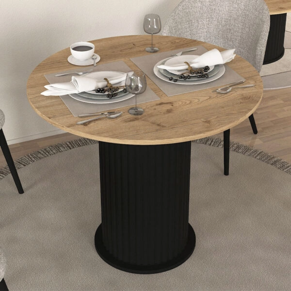 Τραπέζι Bohema Megapap χρώμα μαύρο - sepet oak Ø90x77,7εκ.