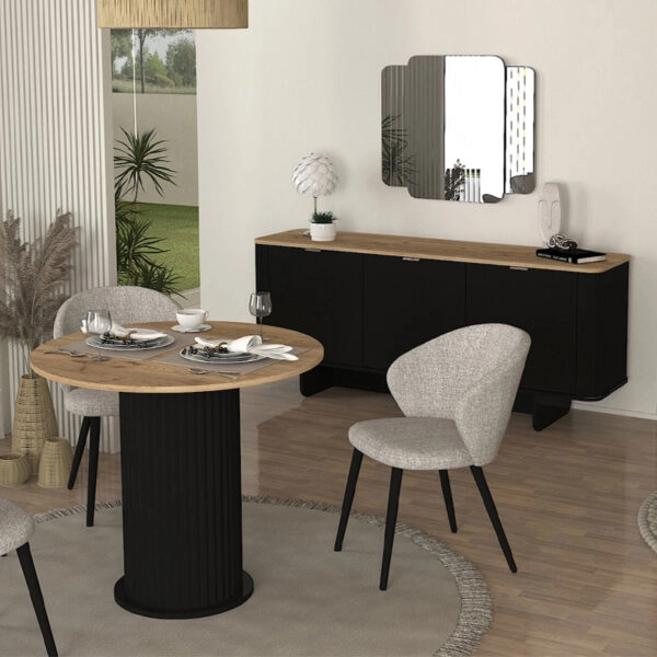 Τραπέζι Bohema Megapap χρώμα μαύρο - sepet oak Ø90x77,7εκ.