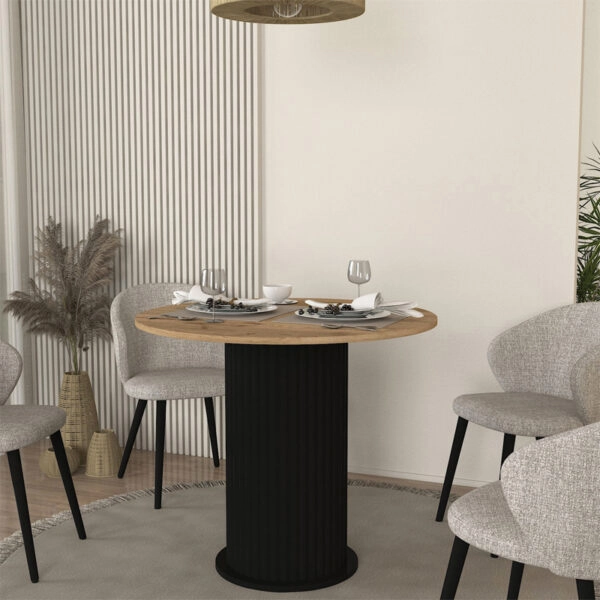 Τραπέζι Bohema Megapap χρώμα μαύρο - sepet oak Ø90x77,7εκ.