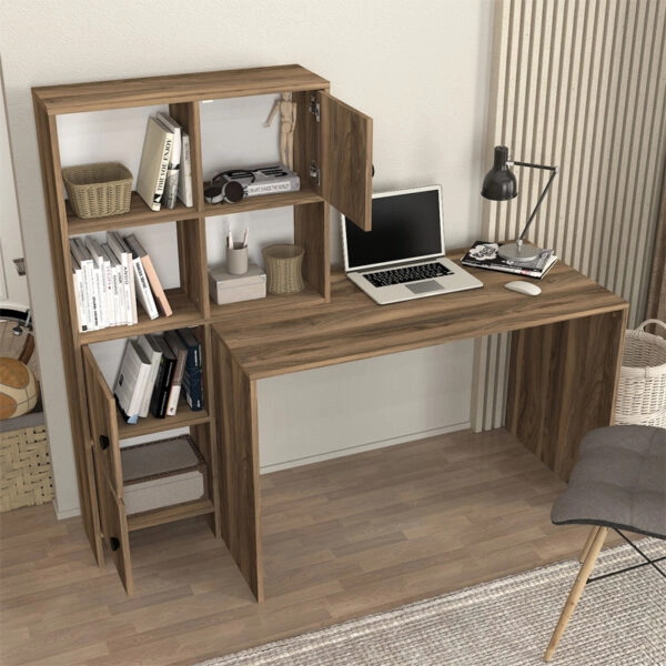 Γραφείο εργασίας Lesya Megapap αναστρέψιμο χρώμα καρυδί 159,2x59,6x141,2εκ.