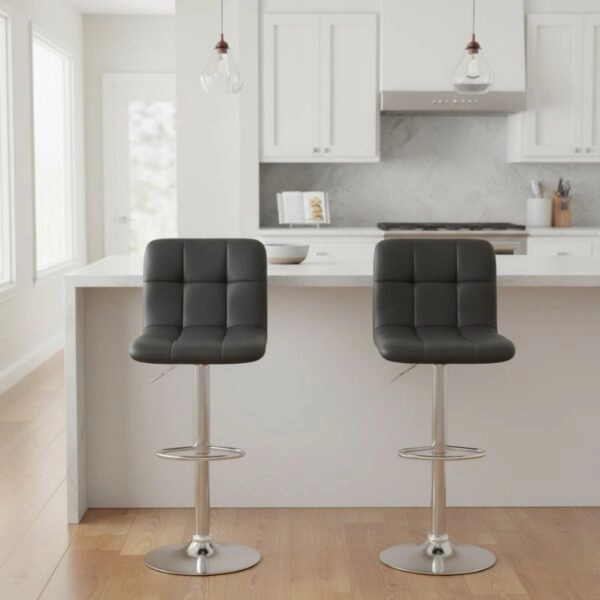 Σκαμπό μπαρ Carmelo Megapap με ρυθμιζόμενο ύψος PU μαύρο - βάση χρωμίου 45x42x90/113εκ.