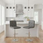 Σκαμπό μπαρ Carmelo Megapap με ρυθμιζόμενο ύψος PU γκρι - βάση χρωμίου 45x42x90/113εκ.