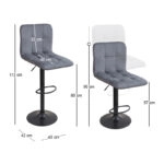 Σκαμπό μπαρ Carmelo Megapap με ρυθμιζόμενο ύψος βελούδο γκρι - βάση μαύρο ματ 45x42x90/113εκ.