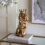 Artekko Animal Χρυσό Επιτραπέζιο Διακοσμητικό Λιοντάρι Ρητίνης (19x13x33)cm