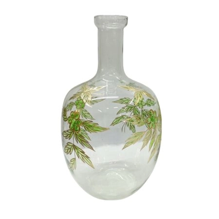 Artekko Aphelios Διάφανο Γυάλινο Βάζο Διακοσμημένο με Πράσινα Λουλούδια (23x23x42)cm