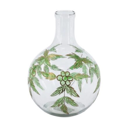 Artekko Aphelios Διάφανο Γυάλινο Βάζο με Πράσινα Λουλούδια (20x20x28)cm