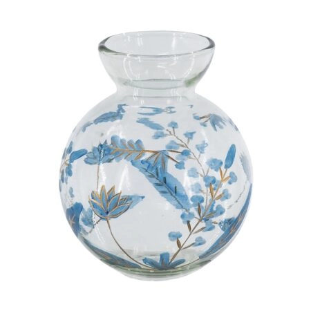 Artekko Aphelios Διάφανο Γυάλινο Βάζο με Μπλε Λουλούδια (15x15x21.6)cm