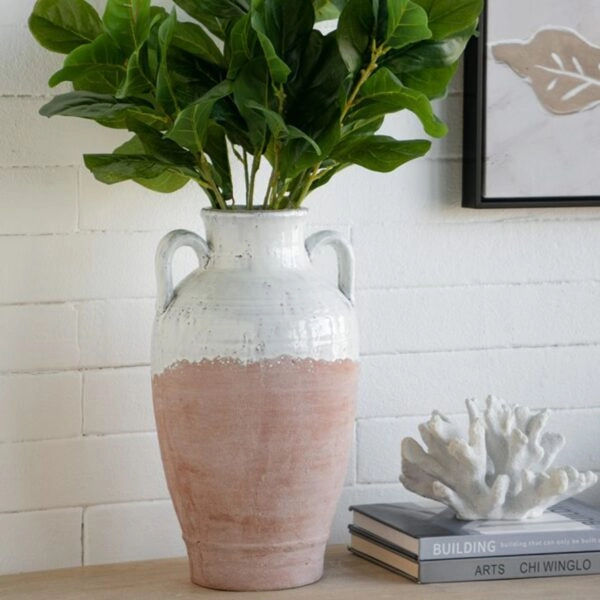 Artekko Candia Βάζο από Τερακότα σε Λευκό με Μπεζ (22x22x40)cm