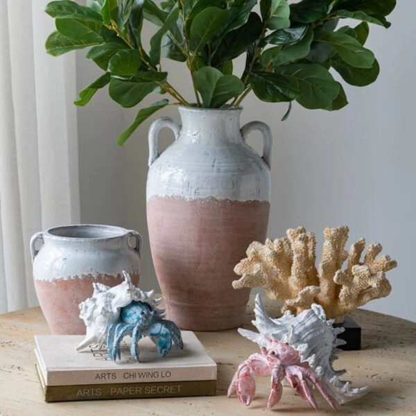 Artekko Candia Βάζο από Τερακότα σε Λευκό με Μπεζ (22x22x40)cm