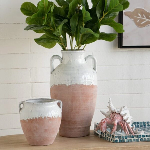 Artekko Candia Βάζο από Τερακότα σε Λευκό με Μπεζ (22x22x40)cm