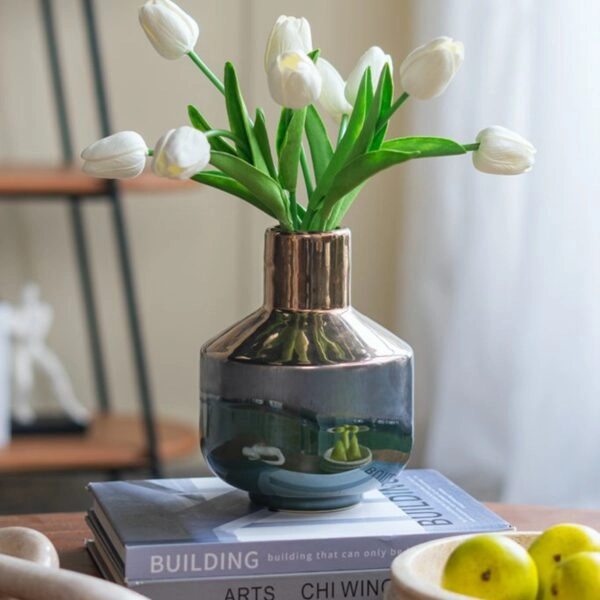 Artekko Electric Κεραμικό Βάζο σε Πράσινο με Μπρονζέ (15.5x15.5x20)cm