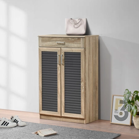 Παπουτσοθήκη-ντουλάπι Sante pakoworld 20 ζεύγων σε sonoma-ανθρακί απόχρωση 80x37x123εκ