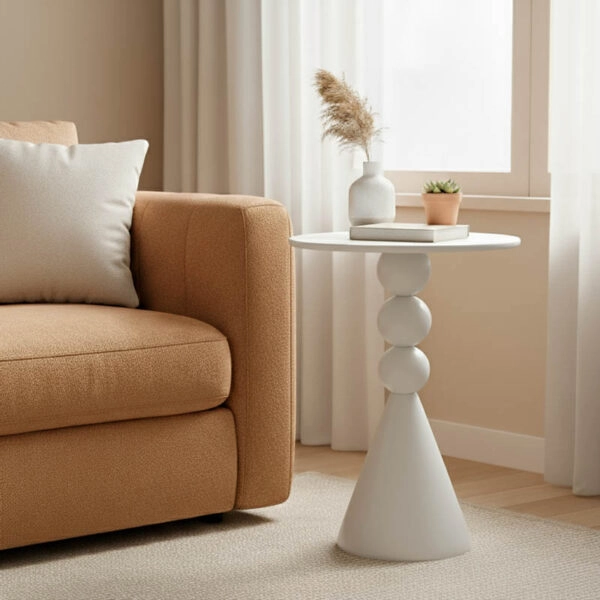 Βοηθητικό τραπέζι Bilane  μέταλλο σε κρεμ απόχρωση Φ39x60εκ