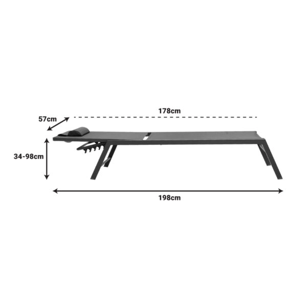 Ξαπλώστρα Kiara αλουμίνιο-textilene ανθρακί στοιβαζόμενη