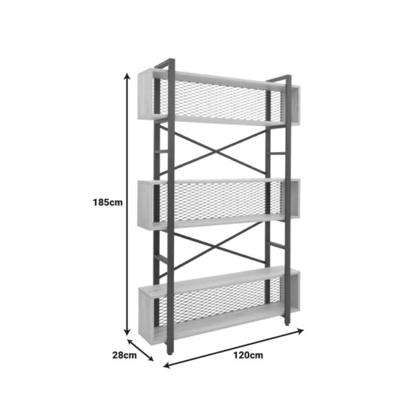 Βιβλιοθήκη Fifer σε oak-μαύρη απόχρωση 120x28x185εκ