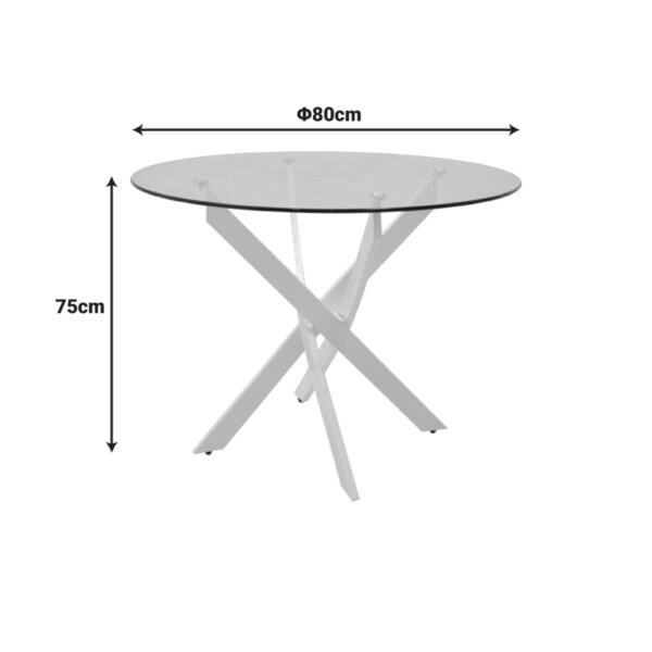 Τραπέζι Antoro  γυαλί και μεταλλικά πόδια σε λευκή απόχρωση Φ80x75εκ