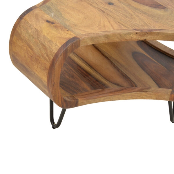 Τραπέζι Merck μασιφ ξύλο sheesham σε καρυδί απόχρωση με μαύρα μεταλλικά πόδια Φ55x38εκ