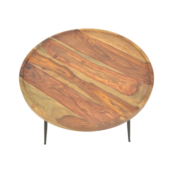 Τραπέζι σαλονιού Tavolo μασιφ ξύλο sheesham σε καρυδί απόχρωση με μαύρα μεταλλικά πόδια Φ75x39εκ