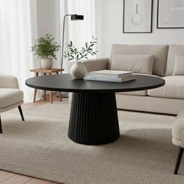 Τραπέζι σαλονιού Canicule  μασίφ ξύλο ακακίας μαύρο Φ80x40εκ