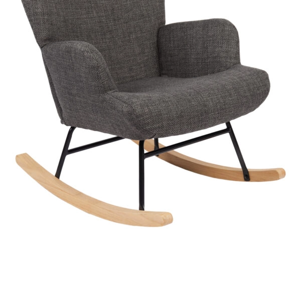 Κουνιστή πολυθρόνα Jianna ανθρακί ύφασμα με πόδι σε φυσική απόχρωση 79x64x89εκ