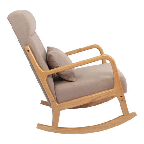 Κουνιστή πολυθρόνα Edeldy  γκρι-μπεζ ύφασμα με πόδι σε φυσική απόχρωση 102x66x99εκ