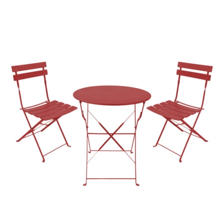 Τραπεζαρία Bistro pakoworld σετ 3τεμ μεταλλική αναδιπλούμενη σε terracotta απόχρωση Φ60x71εκ